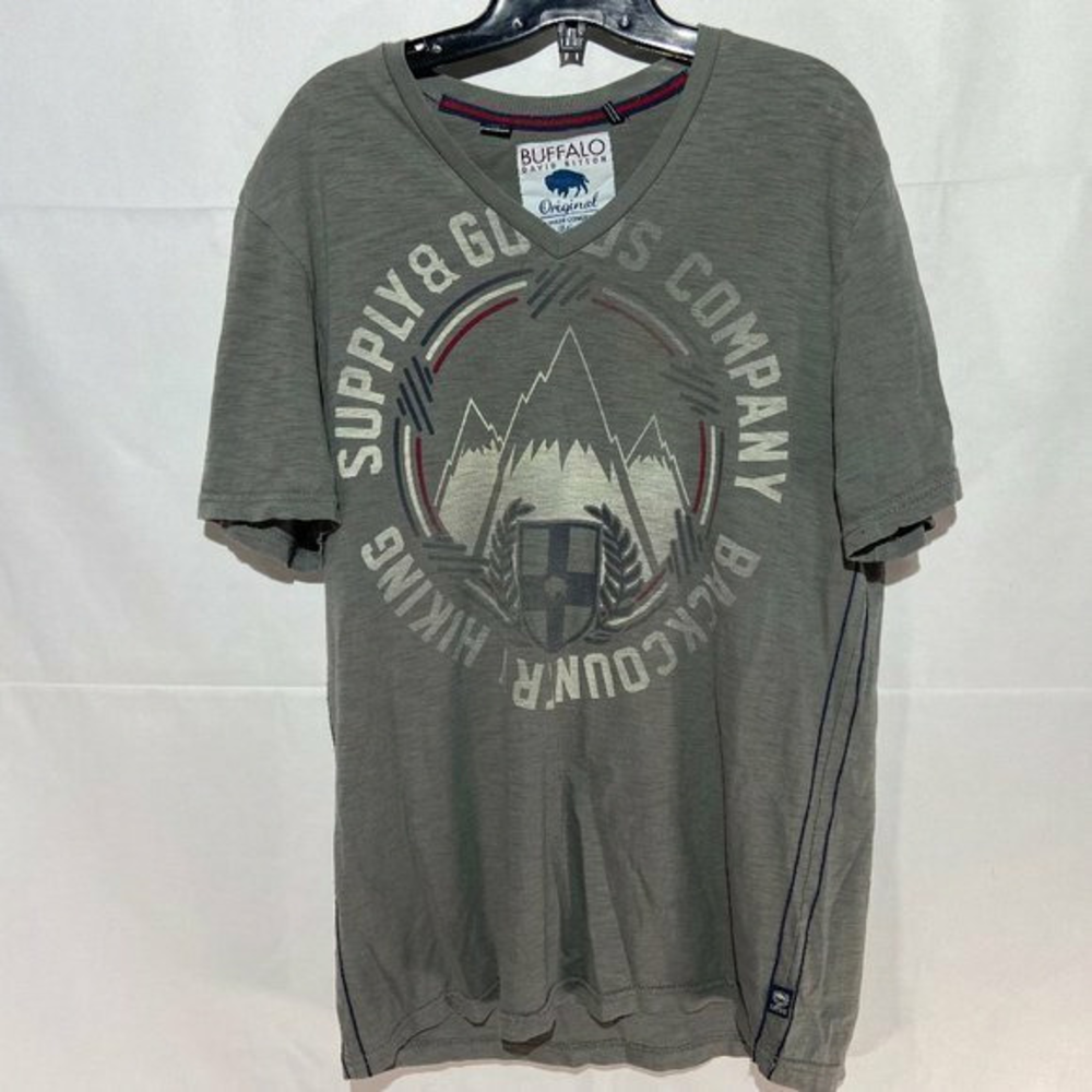 Medium Buffalo David Bitton‎ Wide V Neck T Shirt Grey LIKE NEW